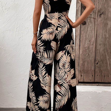 Printed Strapless Wide Leg Jumpsuit with Pockets - MimiStylez