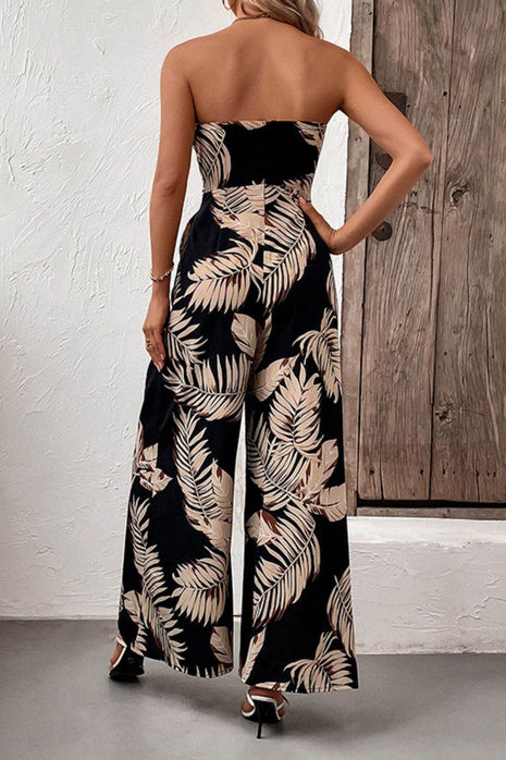 Printed Strapless Wide Leg Jumpsuit with Pockets - MimiStylez