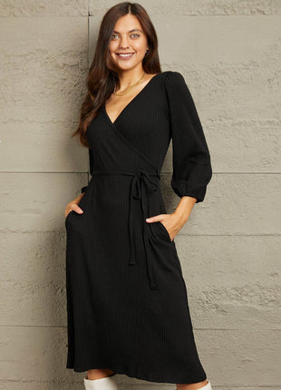 Culture Code Full Size Surplice Flare Ruching Dress - MimiStylez