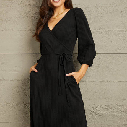 Culture Code Full Size Surplice Flare Ruching Dress - MimiStylez