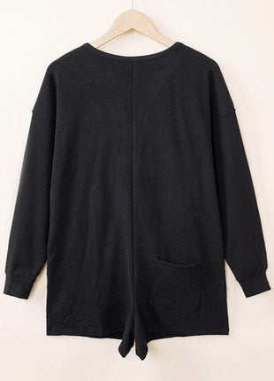 Notched Neck Long Sleeve Romper - MimiStylez