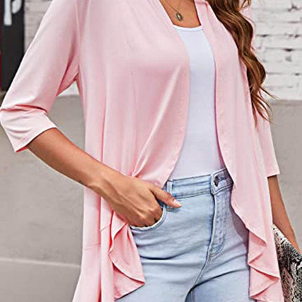 Open Front Three-Quarter Sleeve Cardigan - MimiStylez