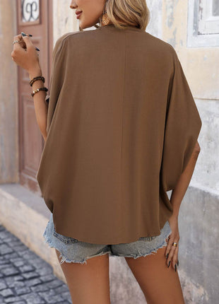 Notched Half Sleeve Blouse - MimiStylez