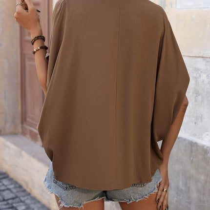Notched Half Sleeve Blouse - MimiStylez