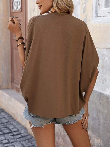 Notched Half Sleeve Blouse - MimiStylez