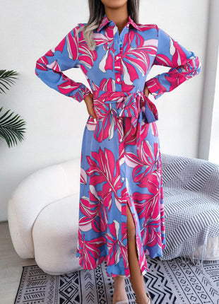 Tied Button Up Long Sleeve Dress - MimiStylez