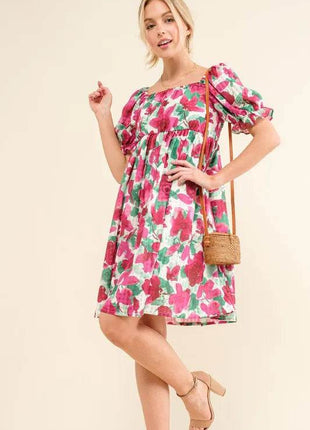 And The Why Smocked Floral Ruffle Short Sleeve Mini Dress - MimiStylez
