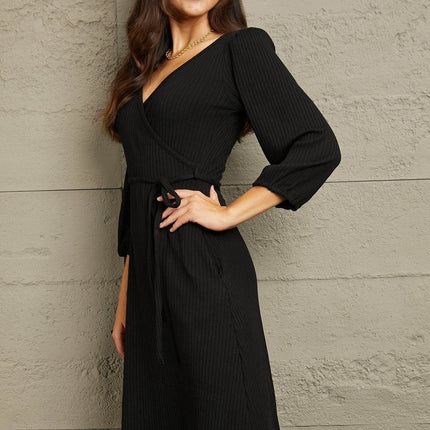 Culture Code Full Size Surplice Flare Ruching Dress - MimiStylez
