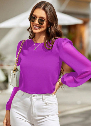 Round Neck Long Sleeve Blouse - MimiStylez