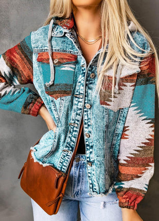 Drawstring Hooded Pocketed Denim Jacket - MimiStylez