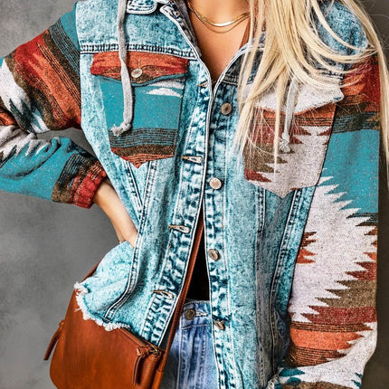 Drawstring Hooded Pocketed Denim Jacket - MimiStylez