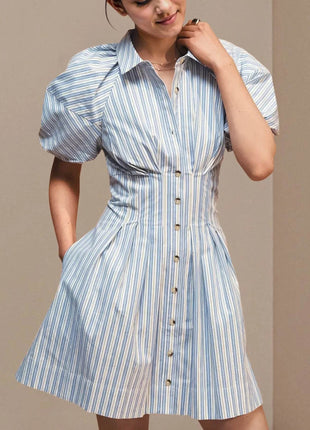 Striped Button Front Shirt Dress - MimiStylez