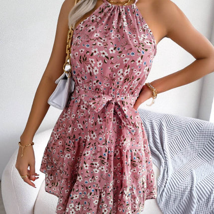 Tied Printed Grecian Neck Mini Dress - MimiStylez