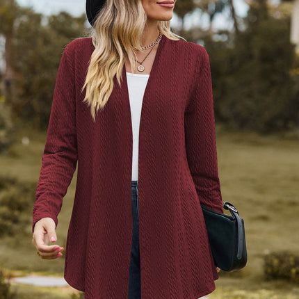 Textured Open Front Long Sleeve Cardigan - MimiStylez