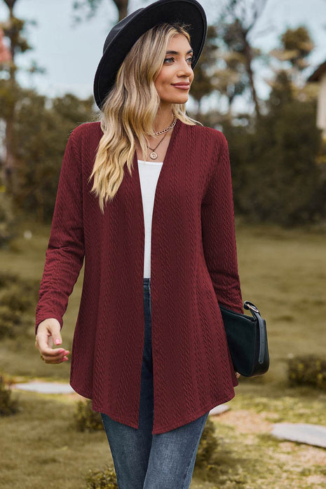 Textured Open Front Long Sleeve Cardigan - MimiStylez