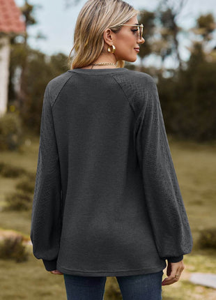 Notched Neck Raglan Sleeve Blouse - MimiStylez