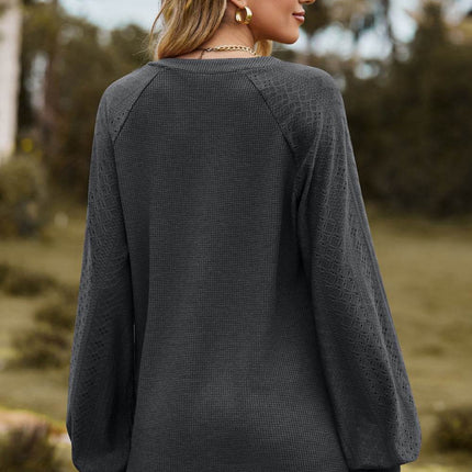 Notched Neck Raglan Sleeve Blouse - MimiStylez
