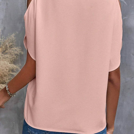 Notched Cold Shoulder Half Sleeve Blouse - MimiStylez