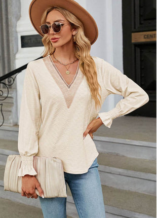V-Neck Flounce Sleeve Blouse - MimiStylez