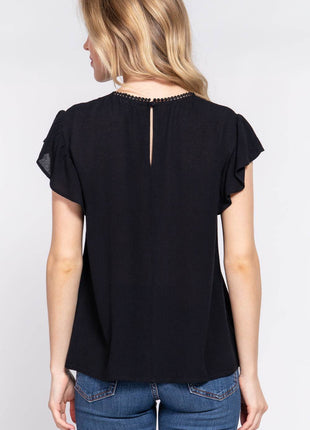 ACTIVE BASIC Ruffle Short Sleeve Crochet Blouse - MimiStylez