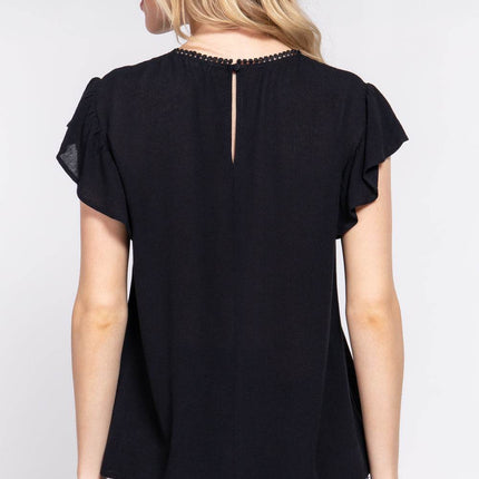 ACTIVE BASIC Ruffle Short Sleeve Crochet Blouse - MimiStylez