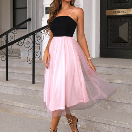 Two-Tone Spaghetti Strap Mesh Dress - MimiStylez