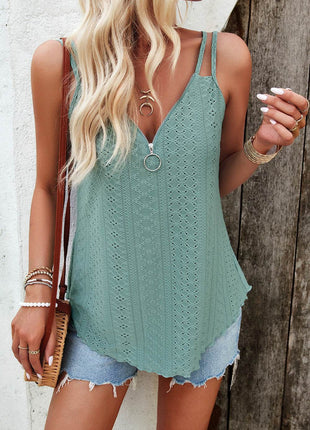 Eyelet V-Neck Double Strap Cami - MimiStylez
