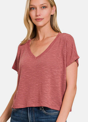 Zenana V-Neck Short Sleeve Crop T-Shirt - MimiStylez