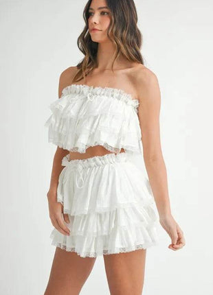 MABLE Ruffle Layered Crop Top and Mini Skirt Set - MimiStylez
