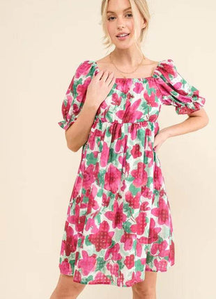 And The Why Smocked Floral Ruffle Short Sleeve Mini Dress - MimiStylez