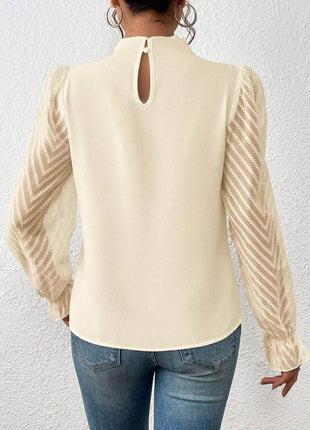 Mock Neck Flounce Sleeve Blouse - MimiStylez