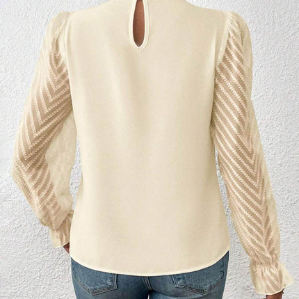 Mock Neck Flounce Sleeve Blouse - MimiStylez