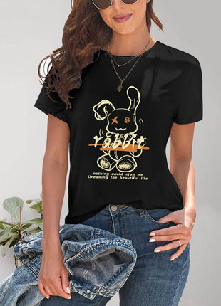 Rabbit Graphic Round Neck Short Sleeve T-Shirt - MimiStylez