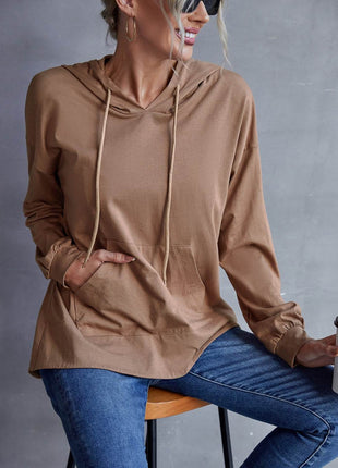 Drawstring Pocketed Dropped Shoulder Hoodie - MimiStylez
