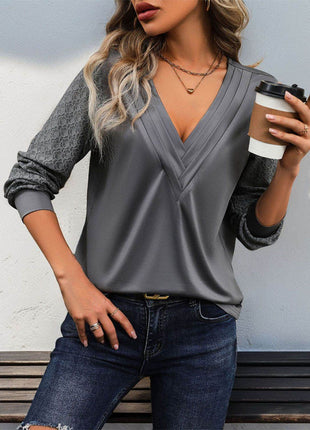 V-Neck Long Sleeve Top - MimiStylez