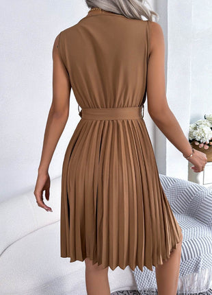Tied Surplice Sleeveless Pleated Dress - MimiStylez