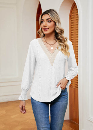 Contrast Flounce Sleeve Blouse - MimiStylez