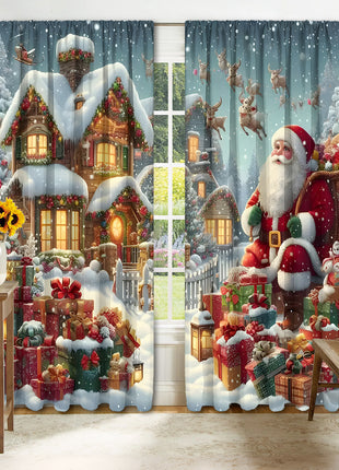 2PCs Christmas Curtain 3D Printing Curtain