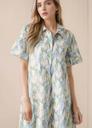Floral Print Button-Up Shirt Dress - MimiStylez