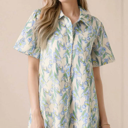 Floral Print Button-Up Shirt Dress - MimiStylez