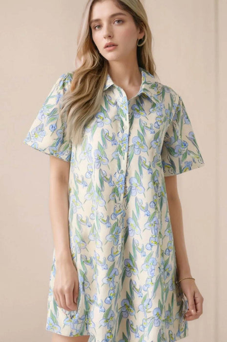 Floral Print Button-Up Shirt Dress - MimiStylez