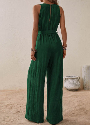 Tied Surplice Sleeveless Wide Leg Jumpsuit - MimiStylez
