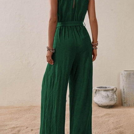 Tied Surplice Sleeveless Wide Leg Jumpsuit - MimiStylez