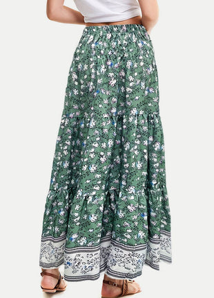 Full Size Tiered Printed Elastic Waist Skirt - MimiStylez
