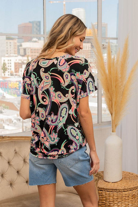 Sew In Love Full Size Paisley Print Round Neck Short Sleeve T-Shirt - MimiStylez