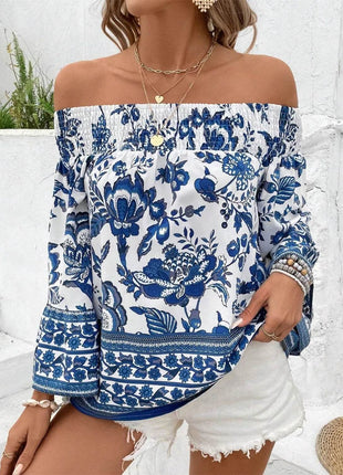 Smocked Printed Off-Shoulder Blouse - MimiStylez