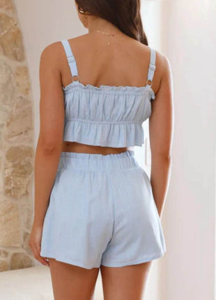 Ruffled Square Neck Cami and Shorts Set - MimiStylez