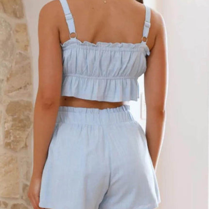 Ruffled Square Neck Cami and Shorts Set - MimiStylez