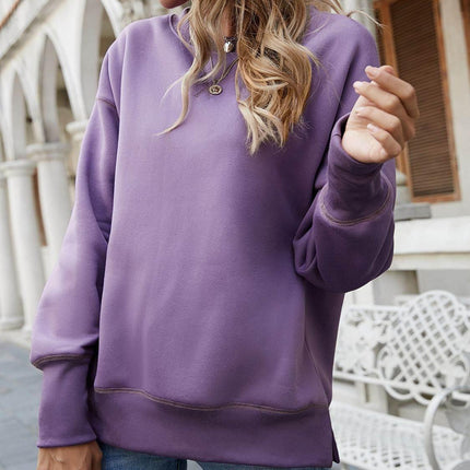Dropped Shoulder Slit Sweatshirt - MimiStylez