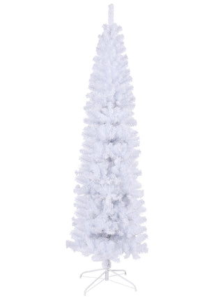 7.5 Feet White Slender Faux Christmas Tree Including Foldable Metal Stands